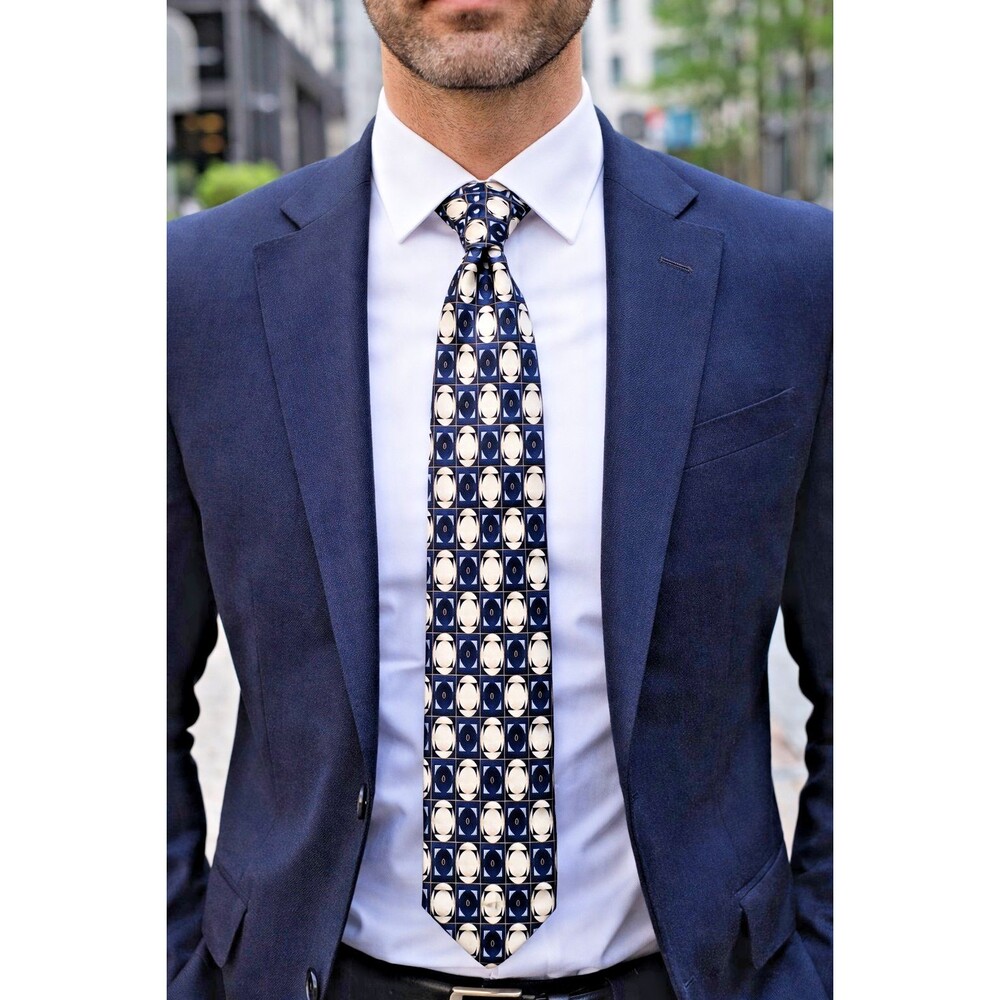 Tie 70s 80s 90s Y2K Mens Di Moggio Silk Beige Navy 4 Wide 66 Long